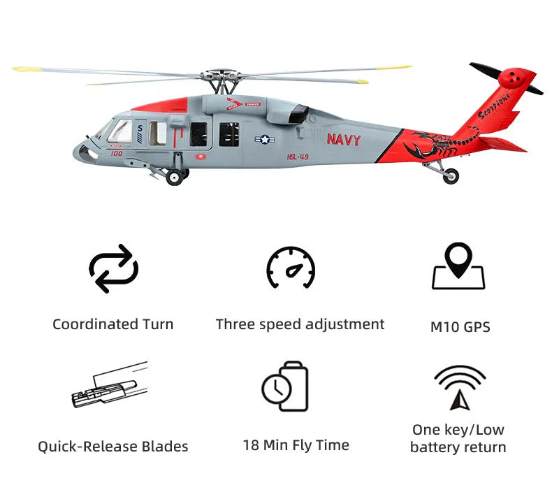 MH-60R Seahawk GPS Scale RC Helicopter 470L Size W/ ACE Flight Controller (RTF) - Navy Grey